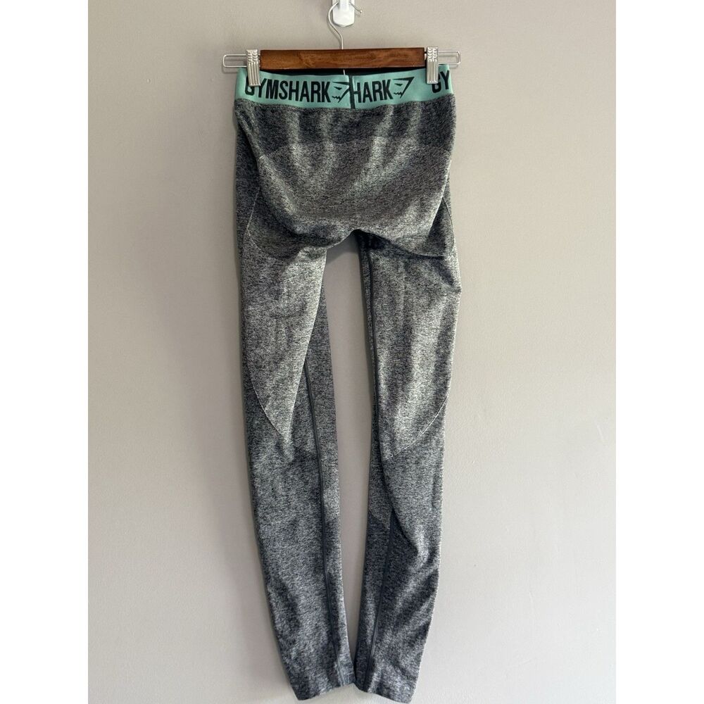 Gymshark Flex Leggings Gray Teal Waistband Stretch Knit Shaping Athletic Gym Sm - Picture 9 of 14